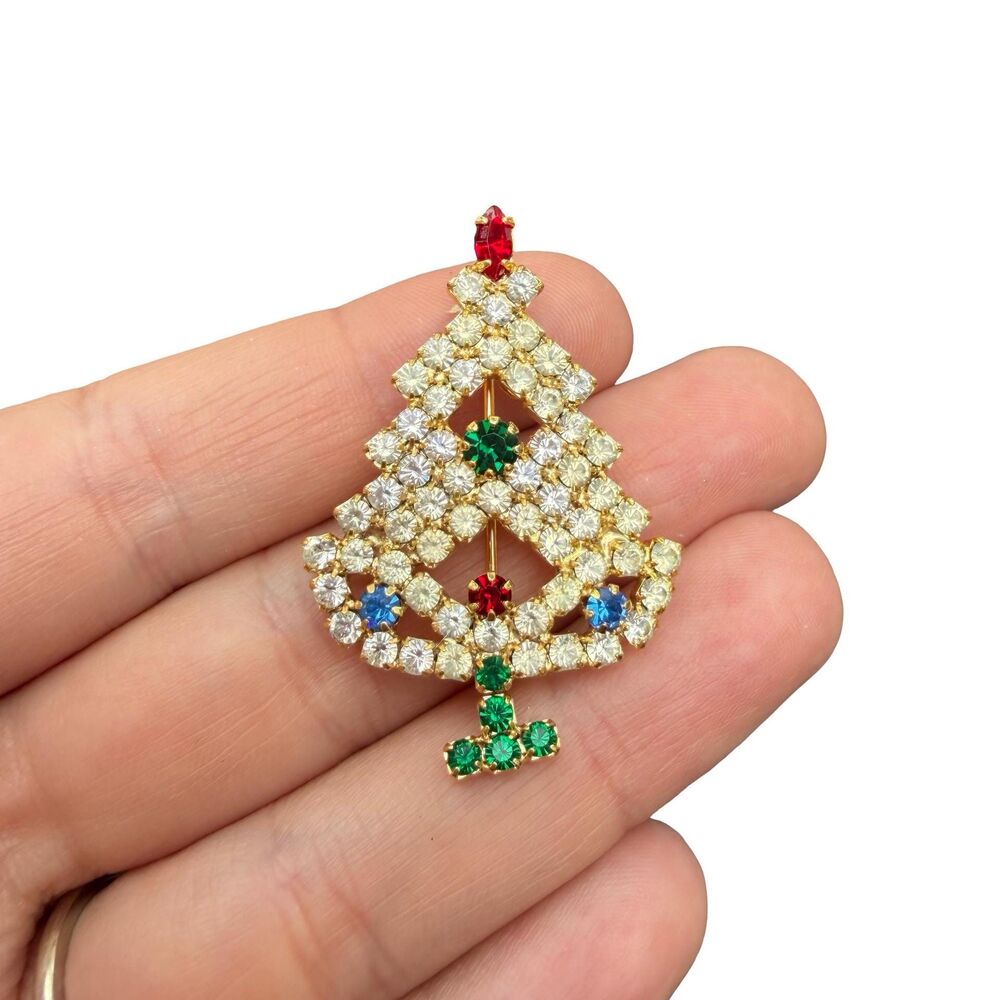Vintage Jewelry Rhinestone Christmas Tree Brooch Christmas Pin